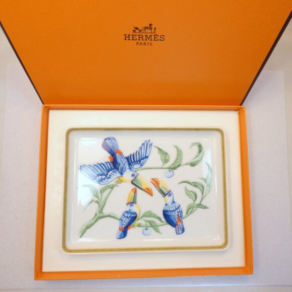 Hermes "Toucans" Birds Sushi Plate Trinket Dish Collectible Limoges Porcelain - Picture 9 of 9